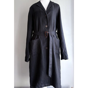 Lauren Ralph Lauren Small 100% Linen Belted Shirt Dress Black Trench Minimalist